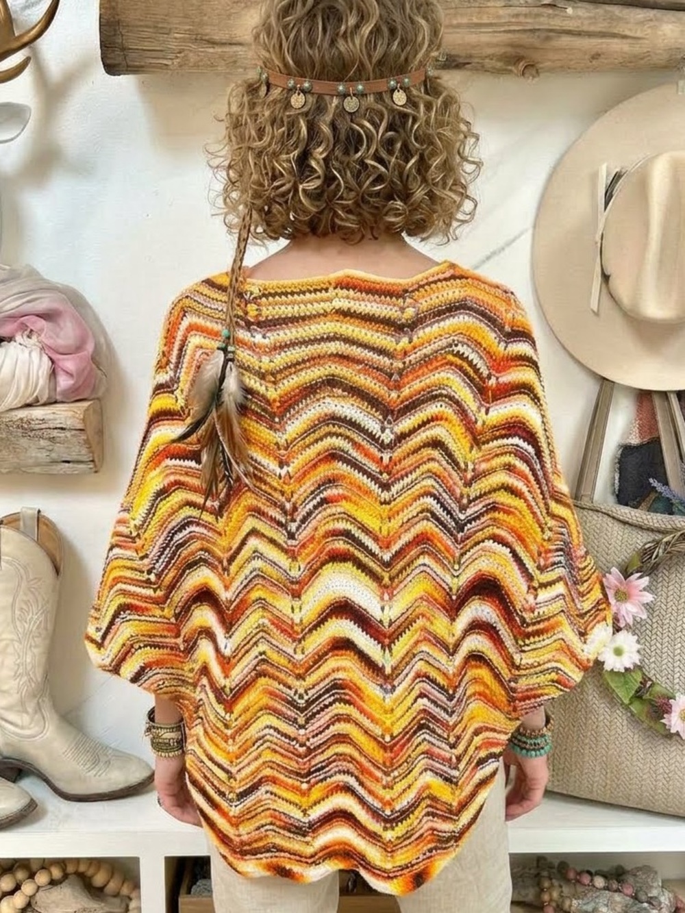 Handcrafted Chevron knit fall perfect Multicoloured boho cocoon kimono shrug